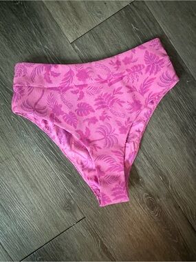 Kulani Kinis Pink Floral Ribbed high rise Bikini Bottom